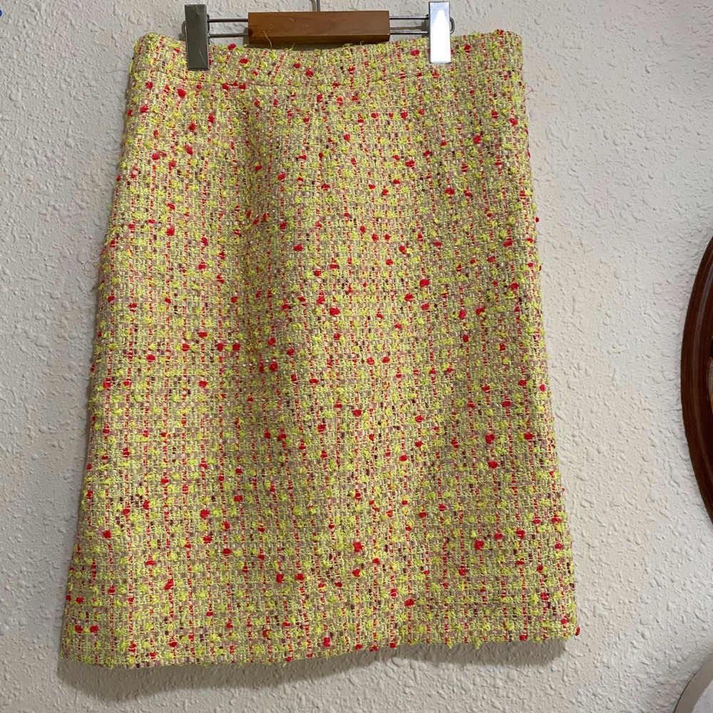 J. Crew Yellow Tweed Pencil Skirt with Pink Flecks